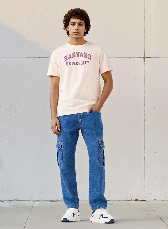 SP Characters Men Regular Fit Crew Neck Short Sleeves Harvard Print T-shirt - Image 2