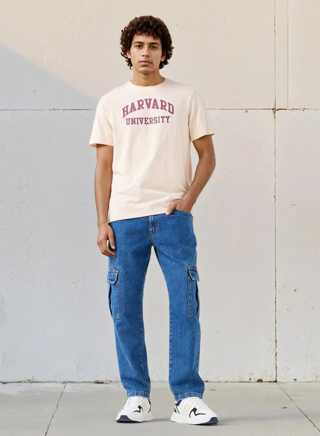 SP Characters Men Regular Fit Crew Neck Short Sleeves Harvard Print T-shirt