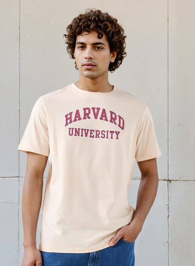SP Characters Men Regular Fit Crew Neck Short Sleeves Harvard Print T-shirt