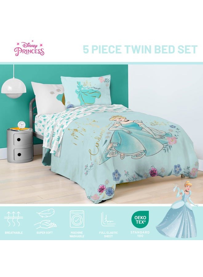 Jay Franco Kids Comforter Set Includes Sheets and Pillow Covers - Soft and Cozy Bed Set for Stylish Room Decor, Official Licensed Bedding, Blue - Princess Cinderella, 5 Piece Twin - Image 4