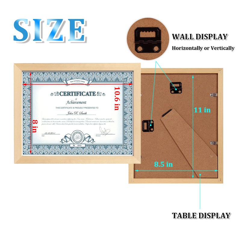 Egofine Egofine 8.5x11 Picture Frames Set of 4  Made of Solid Wood Covered by Plexiglass for Document Diploma  Certificates and Degree  for Table Top Display and Wall Mounting Photo Frame Natural Wood  - Image 2
