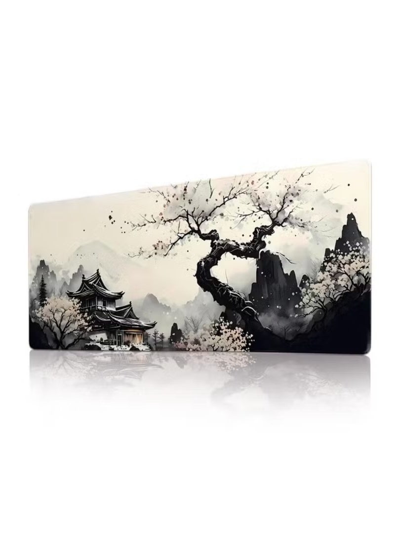 Beauenty Gaming Mouse Pad Desk Pad 900*400*3 XL Large Mouse Mat Keyboard Mat Office Desk Decor AccessoriesKeyboard Mat Office Desk Decor Accessories (Black and White Ink Painting) - Image 1