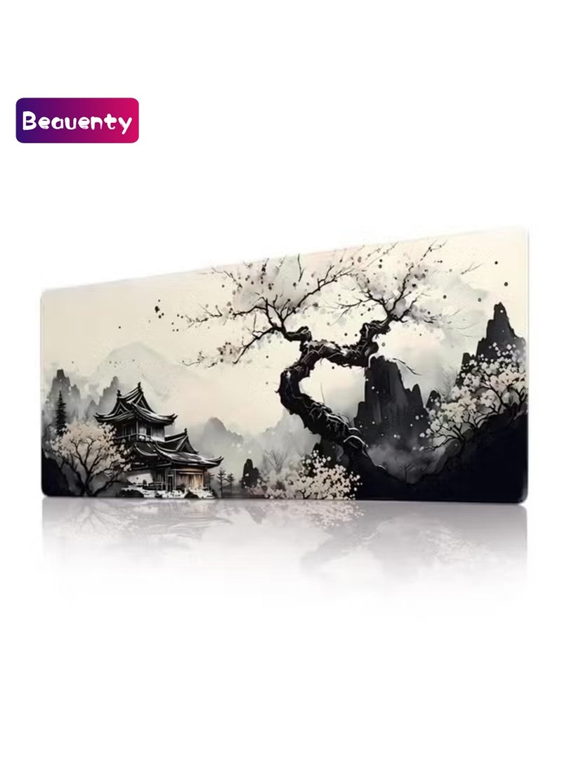 Beauenty Gaming Mouse Pad Desk Pad 900*400*3 XL Large Mouse Mat Keyboard Mat Office Desk Decor AccessoriesKeyboard Mat Office Desk Decor Accessories (Black and White Ink Painting) - Image 1