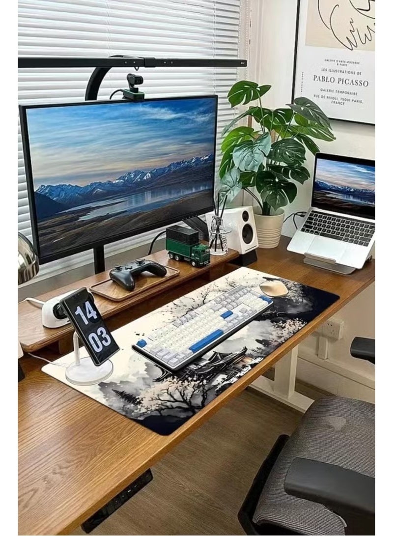Beauenty Gaming Mouse Pad Desk Pad 900*400*3 XL Large Mouse Mat Keyboard Mat Office Desk Decor AccessoriesKeyboard Mat Office Desk Decor Accessories (Black and White Ink Painting) - Image 5