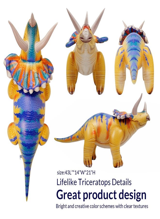 HOHQB 43"L Inflatable Dinosaur Toys Jurassic Birthday Party Supplies, Blow up Dinosaur Balloons Party Decorations for Kids Age 3-5-12 (Lifelike Triceratops) - Image 3