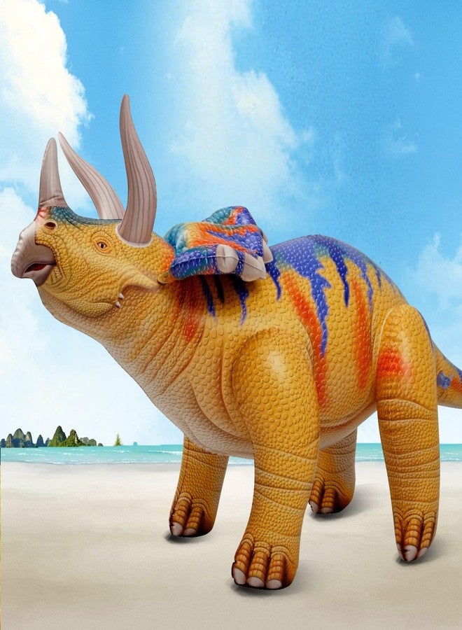 HOHQB 43"L Inflatable Dinosaur Toys Jurassic Birthday Party Supplies, Blow up Dinosaur Balloons Party Decorations for Kids Age 3-5-12 (Lifelike Triceratops) - Image 1