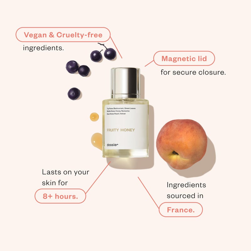 Dossier دوسيه - عسل فاكهي - ماء عطر - مستوحى من نكتارين بلوسوم وعسل ج. مالون - عطر فاخر - نقي ومشبع - خالي من البارابين - نباتي - للنساء والرجال - عطر 1.7 أونصة (بخاخ 50 مل) - Image 2