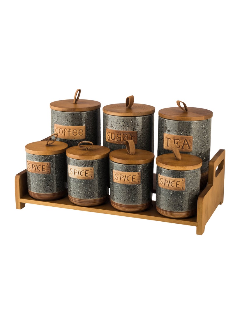Dania Porcelain storage box set with bamboo wood with new decor to add a touch of beauty to your kitchen  - Image 1