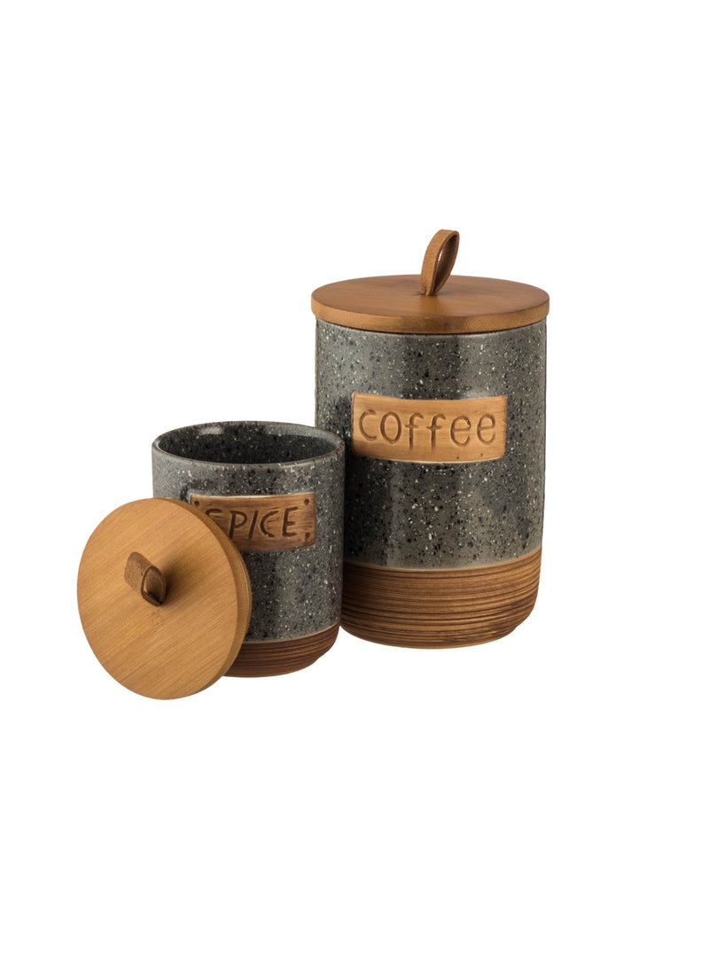 Dania Porcelain storage box set with bamboo wood with new decor to add a touch of beauty to your kitchen  - Image 3