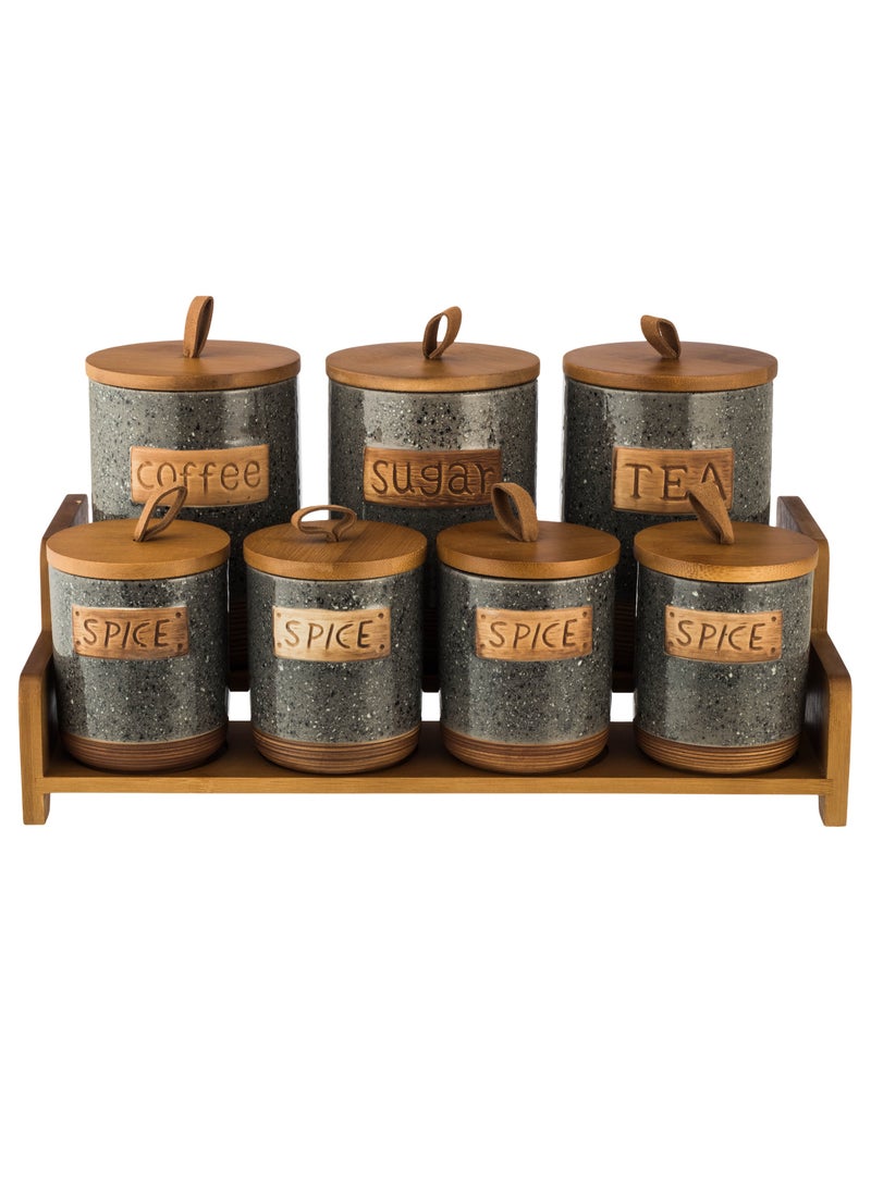 Dania Porcelain storage box set with bamboo wood with new decor to add a touch of beauty to your kitchen  - Image 2