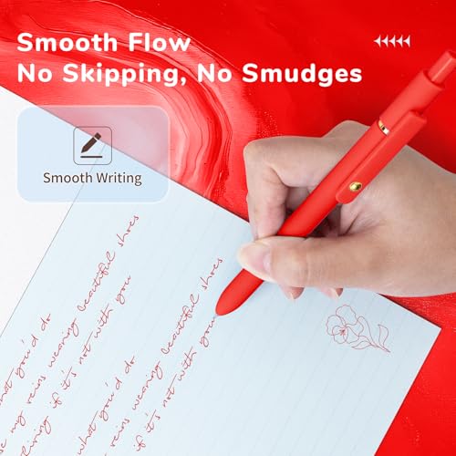 UIXJODO Red Pens, 6 Pcs Red Ink Pens Fine Point Smooth Writing Pens, 0.5mm Colored Ink Gel Pens for Journaling Note Taking, School Supplies Gifts for Women (6 Pcs Gold Red - Red Ink) - Image 5