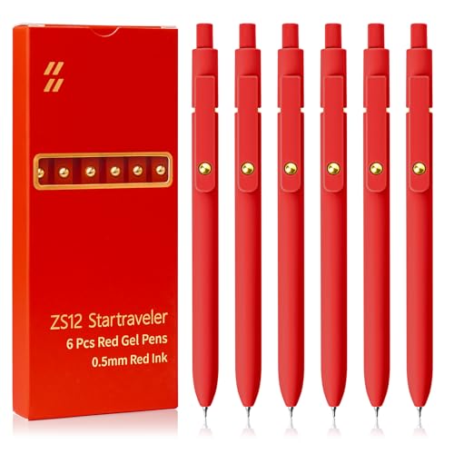 UIXJODO Red Pens, 6 Pcs Red Ink Pens Fine Point Smooth Writing Pens, 0.5mm Colored Ink Gel Pens for Journaling Note Taking, School Supplies Gifts for Women (6 Pcs Gold Red - Red Ink) - Image 1