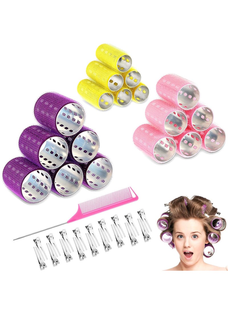 WILLBOND 37 Pcs Aluminum Thermal Hair Rollers Set 3 Sizes Self Grip Hair Rollers 18 Pcs Duckbill Clips Comb Hairdressing Styling Tool Random Color for Women Men098 142 18Random Color 