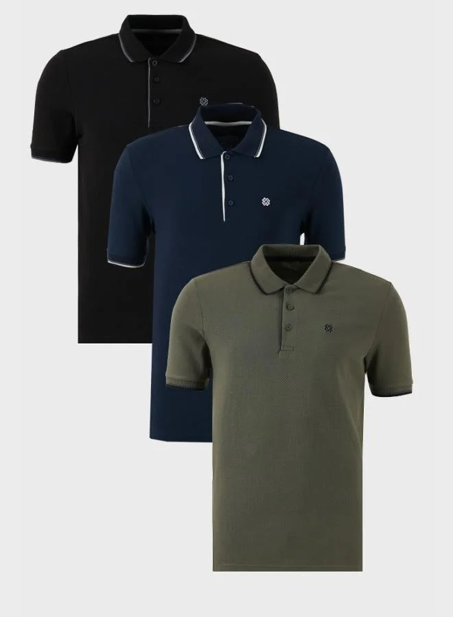 Buratti Buratti Cotton Slim Fit Stripe Detailed Buttoned Polo Collar 3-Pack T Shirt Men's T SHIRT 5902118S3