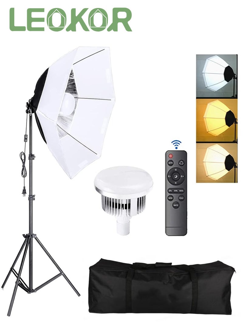 LEOKOR Photography Softbox Lighting Kit, Professional Studio Lighting Equipment with 3 Colors Bulbs Soft Boxes and Carry Bag, 70CM Octagonal Continuous Lighting System for Photography/Video Recording/Live Streaming/Portraits Shooting - Image 1