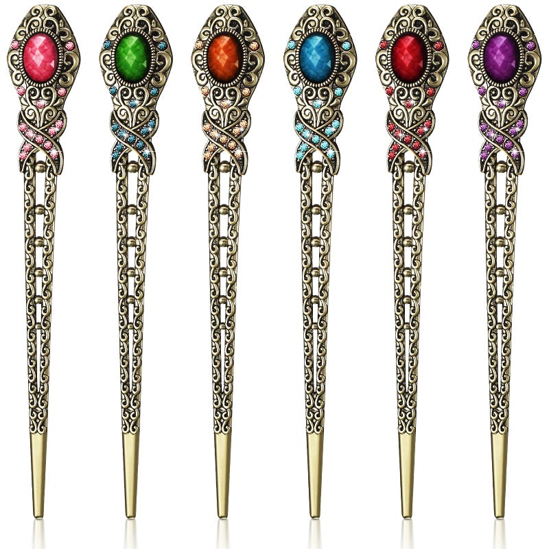 Yilloog 6 Pieces Vintage Rhinestone Hair Sticks Chinese Chopsticks Retro Chignon Pins Stylish Traditional hair Sticks Accessories for Women Styling Decorations 6 Colors