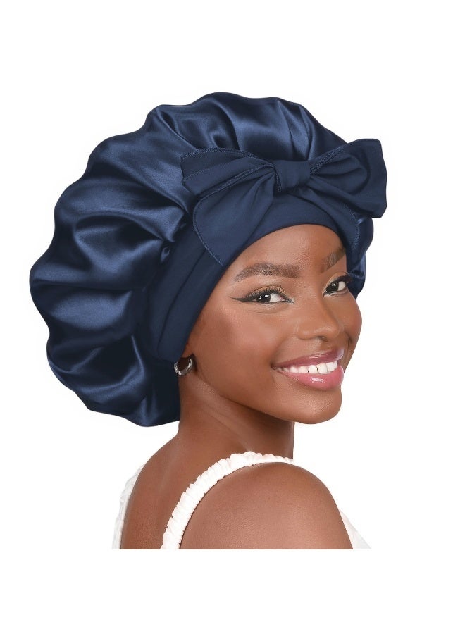 Satin Ribbon Bow Wide-Brimmed Haircare Bonnet for Women - Extra Large Beauty and Sleep Cap - Image 1