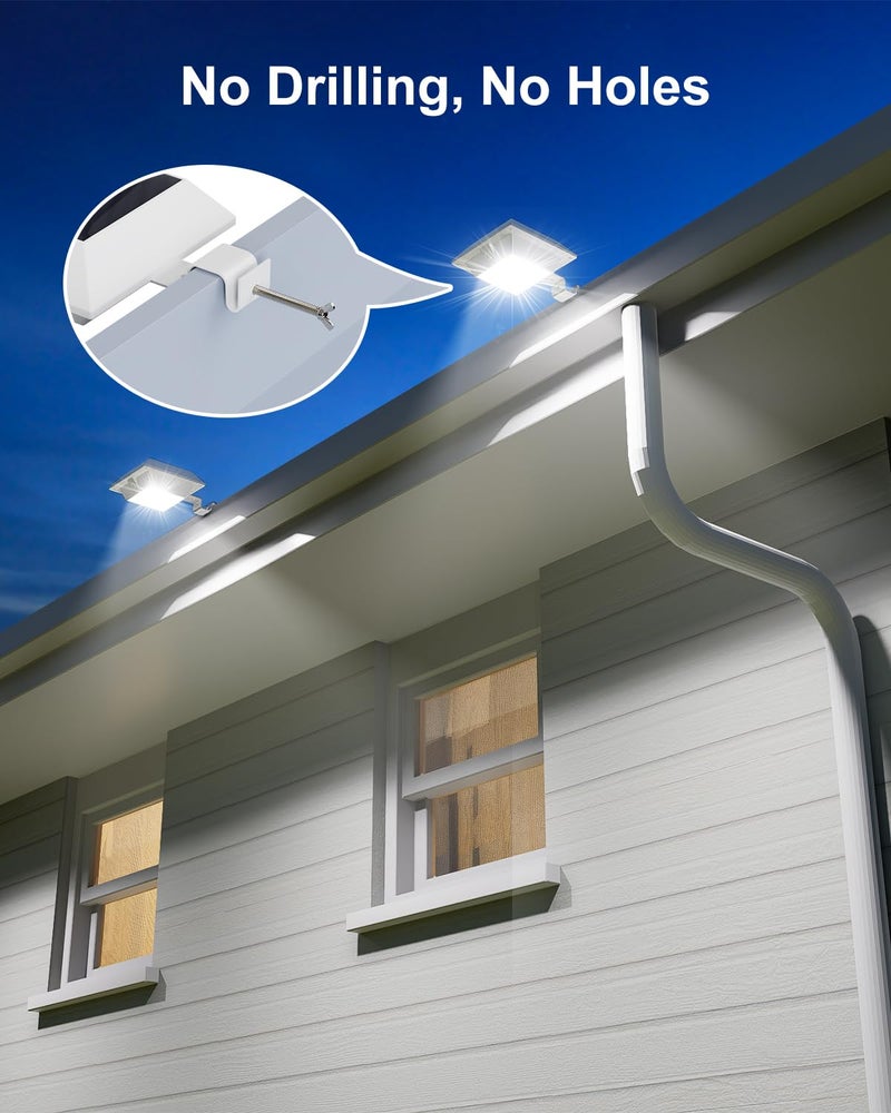 FALOVE 4 Pack White Solar Powered Gutter Lights Outdoor Decorative Waterproof 12 LEDs Yard Lamp for Lighting Fence, Railing, Outside Wall, Deck, Garden, Path, Backyard, Walkway, Patio, Holeless Installation - Image 2