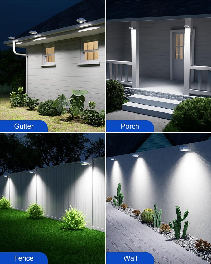 FALOVE 4 Pack White Solar Powered Gutter Lights Outdoor Decorative Waterproof 12 LEDs Yard Lamp for Lighting Fence, Railing, Outside Wall, Deck, Garden, Path, Backyard, Walkway, Patio, Holeless Installation - Image 4