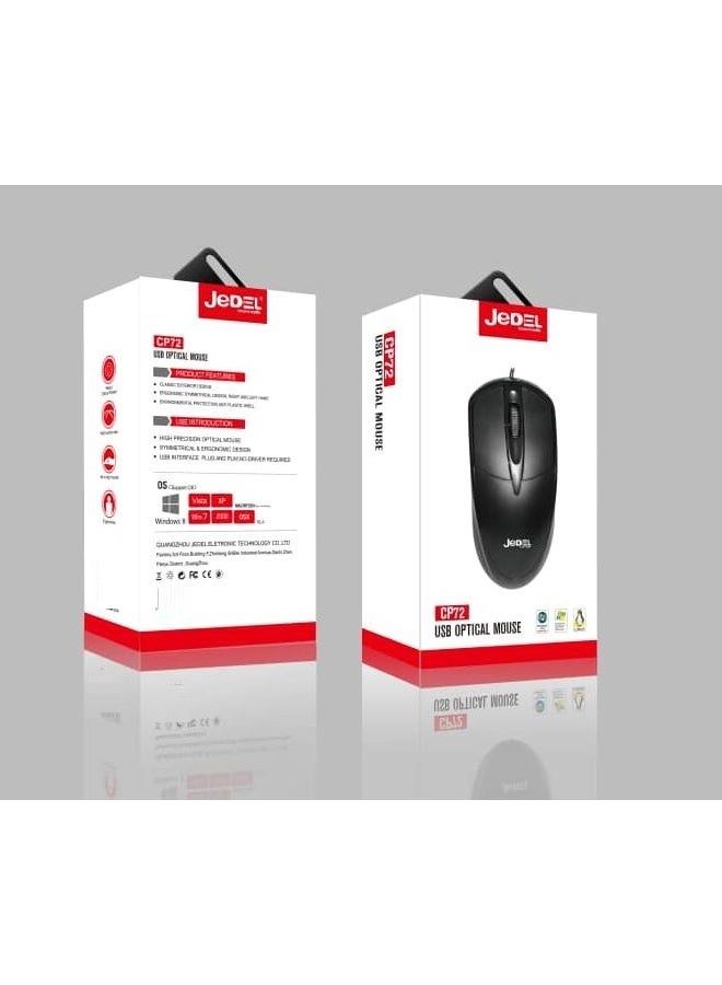 JEDEL CP72 USB Optical Mouse High Precision Ergonomic Wired Mouse Black - Image 3