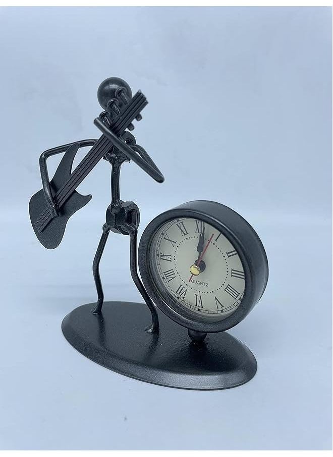 yongsheng Metal Clock Modern For Home Office Decoration,Guitar Multicolour- Elegant Table Desk Clock Classic Playing Guitar Design Analog  - Image 4