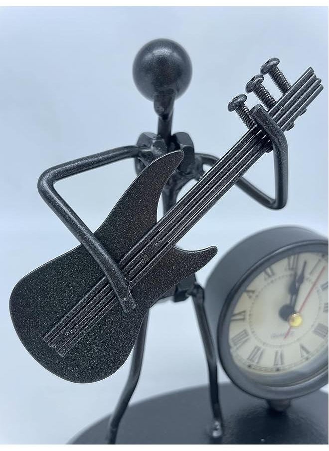 yongsheng Metal Clock Modern For Home Office Decoration,Guitar Multicolour- Elegant Table Desk Clock Classic Playing Guitar Design Analog  - Image 5