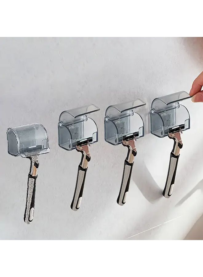 White Self-Adhesive Razor Holder With Protective Cover For Bathroom Storage Rack No Drilling Space Saving Plastic Design For Travel Shower Washbasin Cabinet - Image 1