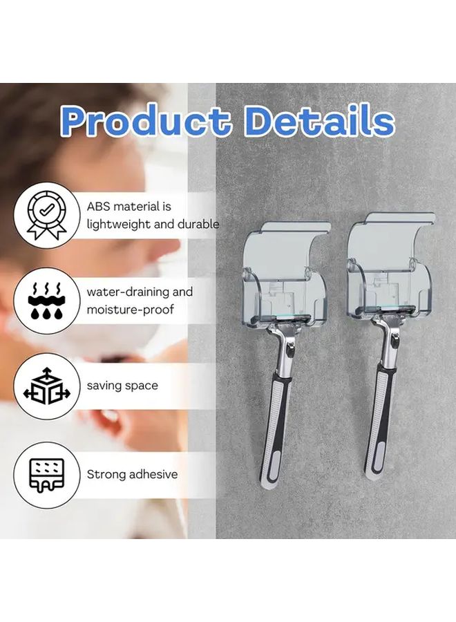 White Self-Adhesive Razor Holder With Protective Cover For Bathroom Storage Rack No Drilling Space Saving Plastic Design For Travel Shower Washbasin Cabinet - Image 5