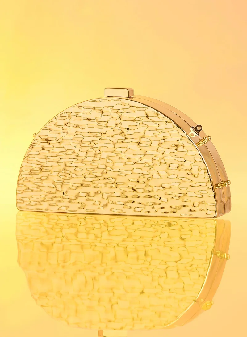 Haute Sauce Haute Sauce Women's The Dented Curve Clutch Bag For Casual Wear | California Gold Colour | One-Size| Push Button Closure | Acrylic Material | Non-Detachable Handle | Bags For Woman & Girls