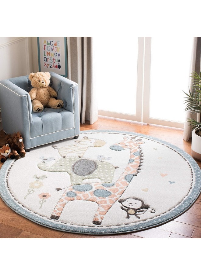 SAFAVIEH Carousel Kids Collection 3' Round Ivory CRK120A Animal Non-Shedding Nursery Playroom Area Rug