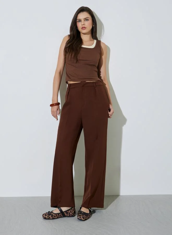 Take Two Coffee Brown Wide-Leg Trousers