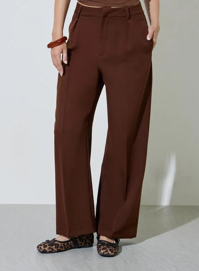 Take Two Coffee Brown Wide-Leg Trousers