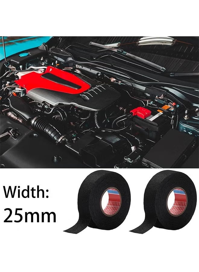 1 Inch x 39.4 ft Wire Harness Cloth Tape Wiring Harness Automotive Cloth Tape Noise Damping Heat Proof Adhesive Fabric Tape for Automotive Electrical Wrap Protection Insulation Cable Fixed (2 Rolls) - Image 2