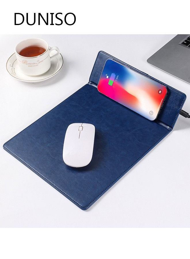DUNISO Mini Wireless Charging Mouse Pad Premium Leather Mouse Pad Waterproof Charging Wireless Mousepad With Phone Kickstand Folds Up for Ofiice Travel - Image 1