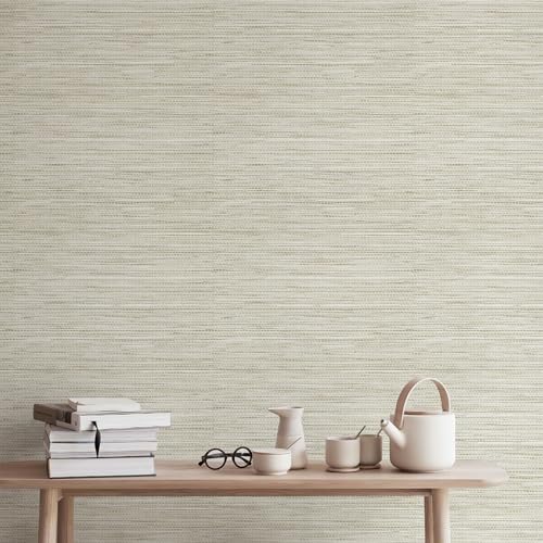 JiffDiff Grasscloth Wallpaper Peel and Stick,17.3"x472" Cream Grassweave Stick on Wallpaper Textured Self Adhesive Wallpaper Contact Paper - Image 5