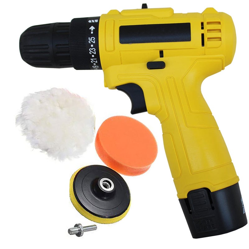 MLD 10 mm Keyless Chuck 12V Cordless Drill/Screwdriver with 4Pcs 5 Inch Sponge Pads Polishing Waxing Buffing Pads Kit For Car Polisher (Color-Multi, Material- Plastic,Size -compact) - Image 1