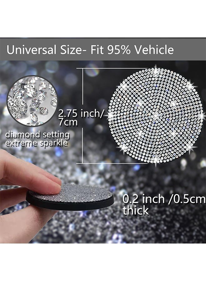 2 Pcs Universal Crystal Rhinestone Car Cup Holder Coasters, 2.75 Inch Anti-Slip Shockproof Bling Cup Mats, Decorative Automotive Interior Accessories for Women, White - Image 2