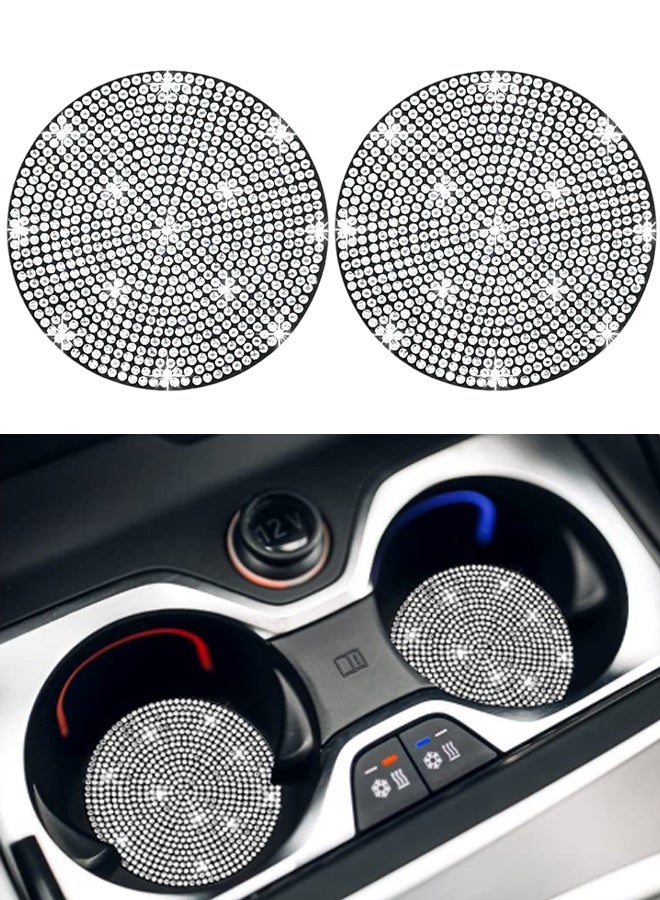 2 Pcs Universal Crystal Rhinestone Car Cup Holder Coasters, 2.75 Inch Anti-Slip Shockproof Bling Cup Mats, Decorative Automotive Interior Accessories for Women, White - Image 1