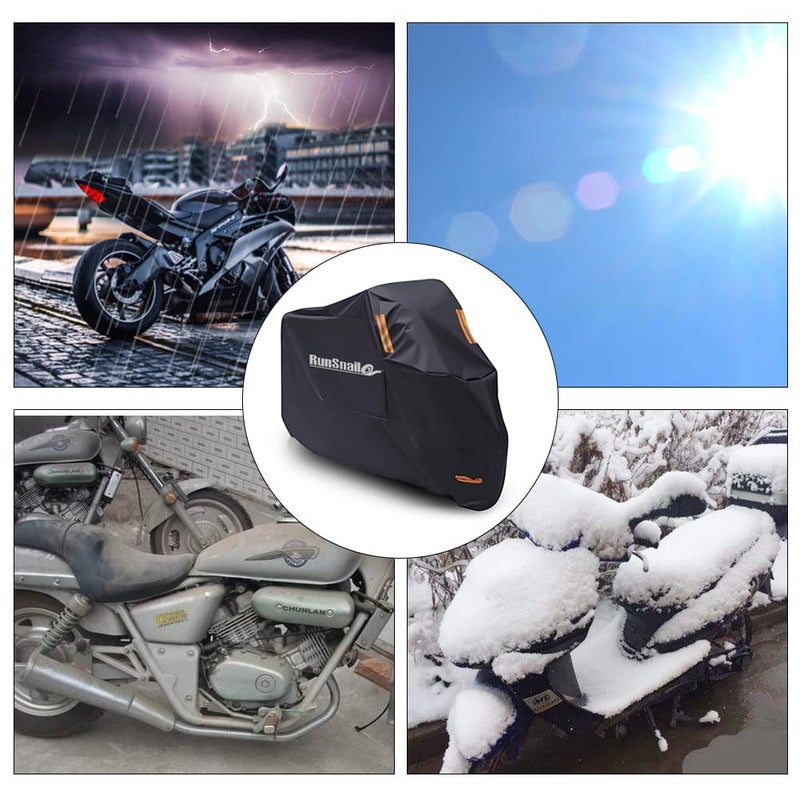 RunSnail Waterproof Outdoor Motorcycle Cover, XL Bicycle Cover, Protective Cover for Scooter Moto AVCE PU Coating, Windproof Belt and Elastic Hems, Suitable for 96.5 cm/245 cm Motorcycles - Image 2