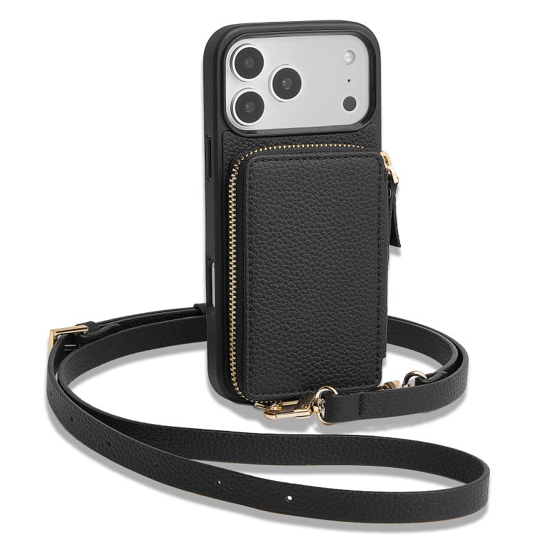 ZVE for iPhone 17 Pro Max Wallet Case Crossbody, Zipper Phone Cover with Wrist Strap RFID Blocking for 6.9" Black - Image 1