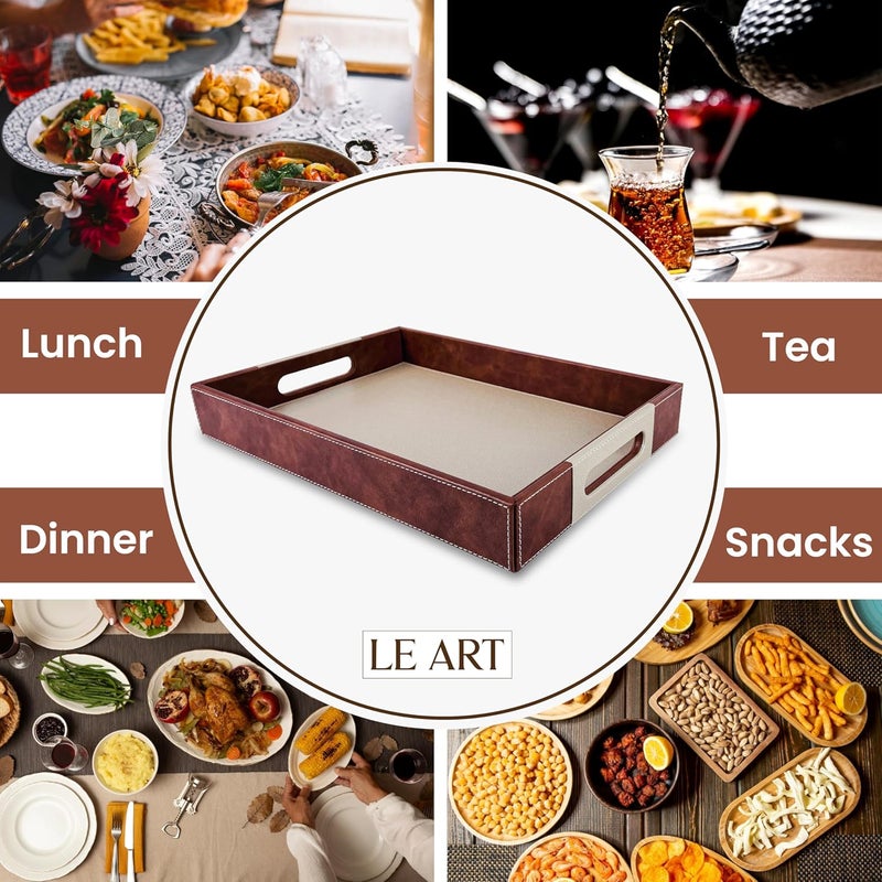 LeArt Leather Serving Tray – Serving Tray with Handles | Home, Office, Restaurant | Appetizer, Food, Snack, Dessert Platter | Trays Serving Set (Hazelnut 2) - Image 3