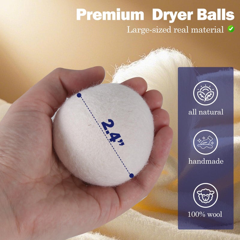 Gnvop Wool Dryer Balls (2.4")6-Pack, Dryer Balls Laundry Reusable, Natural Fabric Softener, Reduces Clothing Wrinkles, Cuts Drying Time, A More Effective Alternative to Plastic Balls and Liquid Softeners - Image 2