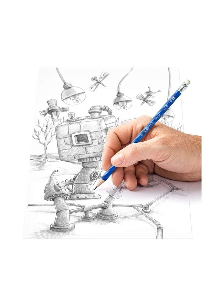 شتدلر مجموعة أقلام رصاص نوريكا ذات رأس مطاطي 2HB مكونة من 12 قطعة باللون الأزرق - Image 4