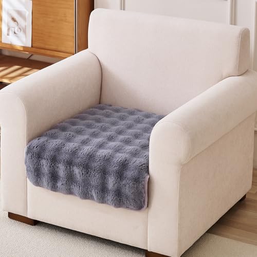 HOKIPO 'FurHug' Luxury Faux Rabbit Fur Anti Slip Sofa Cover Mat, 1 Seater, Cool Grey (AR-5010-GRY*1) - Image 1
