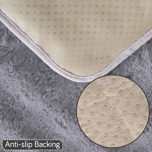 HOKIPO 'FurHug' Luxury Faux Rabbit Fur Anti Slip Sofa Cover Mat, 1 Seater, Cool Grey (AR-5010-GRY*1) - Image 3