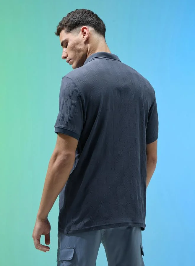 Technosport Blue Technosport Men Jacquard Slim Fit Polo for Men | Best Price UAE