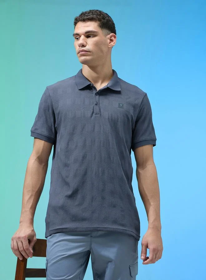 Technosport Blue Technosport Men Jacquard Slim Fit Polo for Men | Best Price UAE