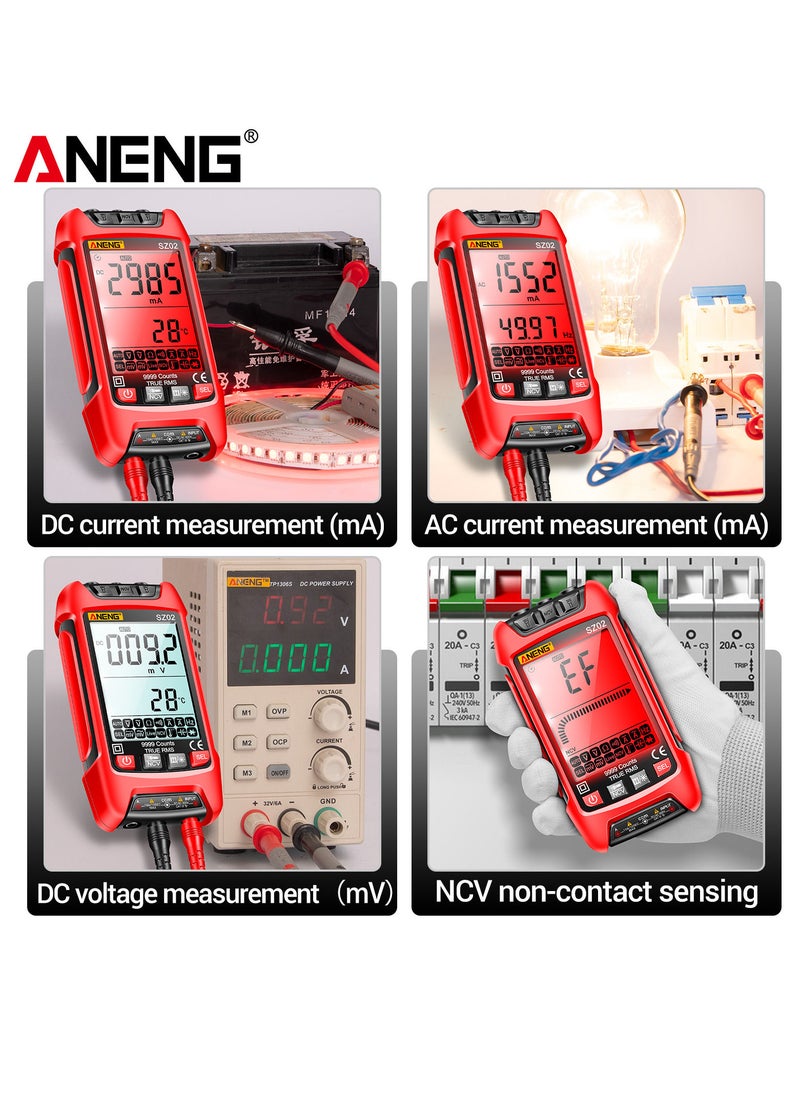 ANENG - SZ02 مقياس متعدد رقمي ذكي نطاق تلقائي 9999 عدد NCV مقياس عالمي محمول متعدد الوظائف فاحص الفولتميتر مقياس التيار الكهربائي أحمر - Image 1