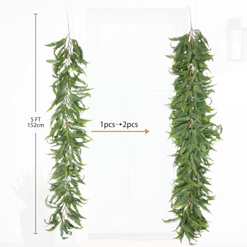 Briful 5ft Long Greenery Garland Boston Fern Floral Garland for Door Mantle Decorations, Lush Realistic Spring Summer Artificial Garland for Home Farmhouse Indoor Decor - Image 2