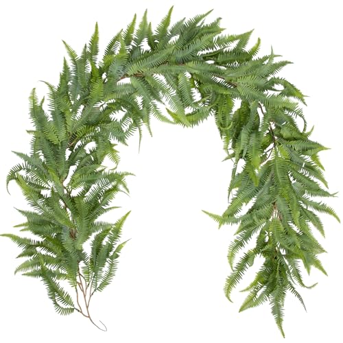 Briful 5ft Long Greenery Garland Boston Fern Floral Garland for Door Mantle Decorations, Lush Realistic Spring Summer Artificial Garland for Home Farmhouse Indoor Decor - Image 1